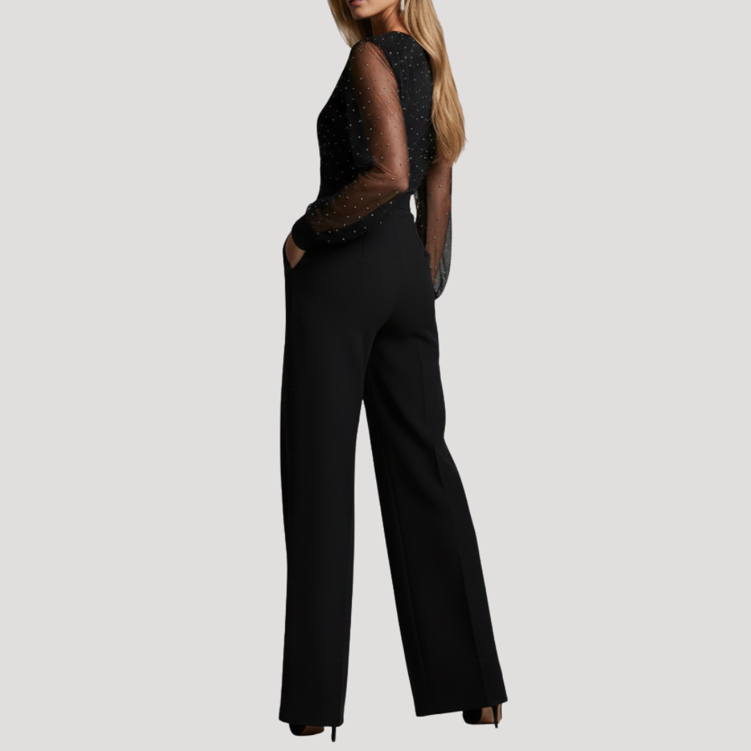Women’s Long Sleeve V-Neck Wide Leg Jumpsuit