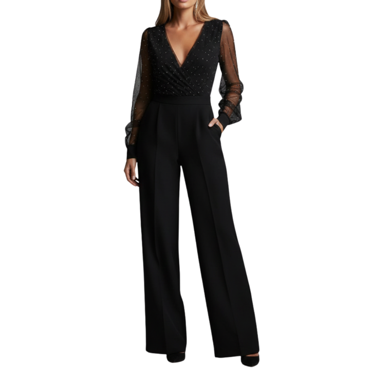 Women’s Long Sleeve V-Neck Wide Leg Jumpsuit