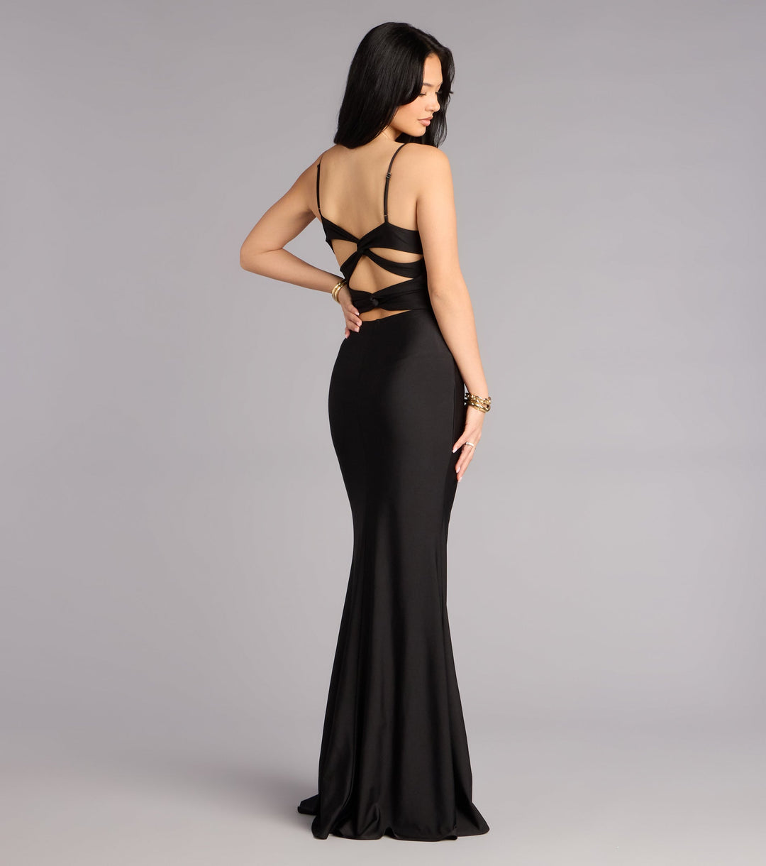 Women's Mermaid Maxi Dress with Twist V-Neck and Strappy Back