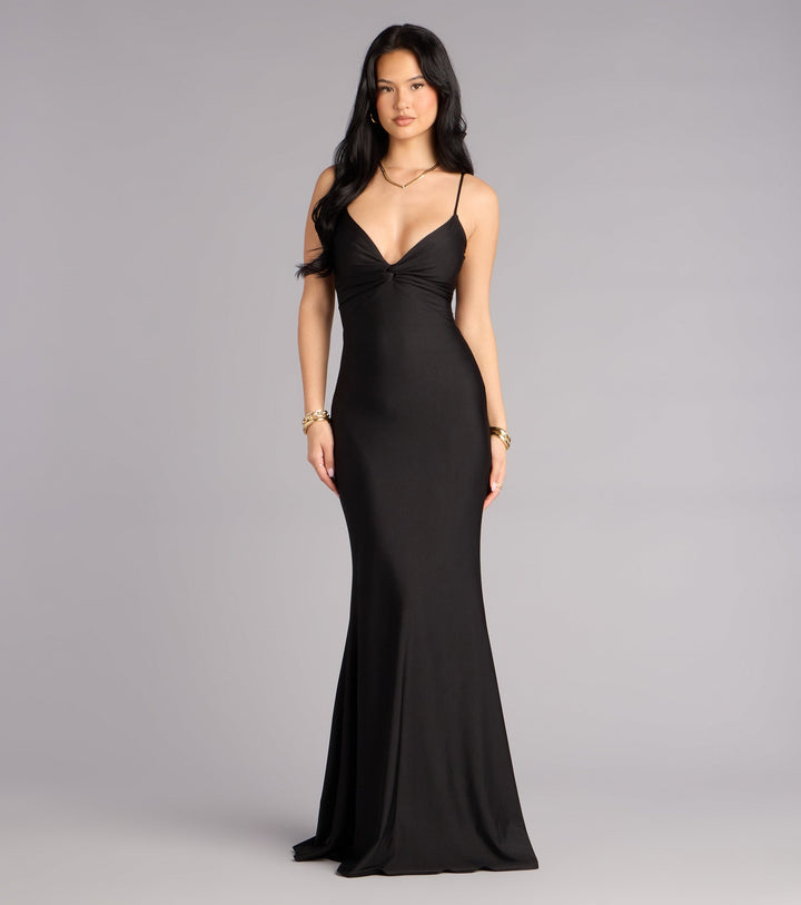 Women's Mermaid Maxi Dress with Twist V-Neck and Strappy Back
