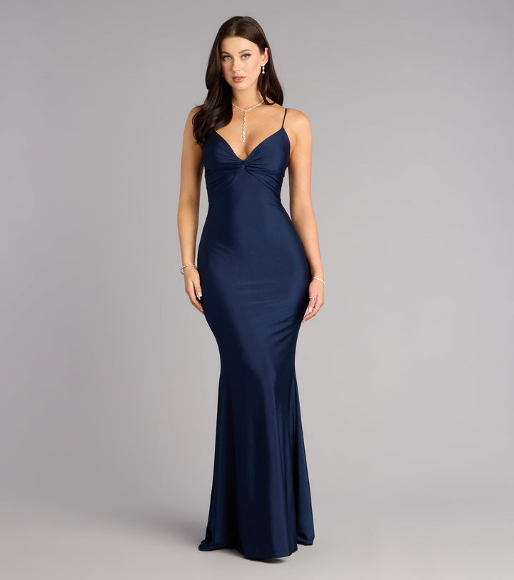 Women's Mermaid Maxi Dress with Twist V-Neck and Strappy Back