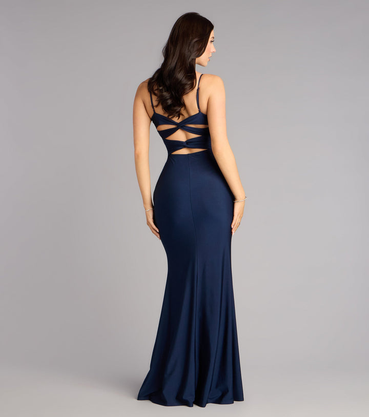 Women's Mermaid Maxi Dress with Twist V-Neck and Strappy Back