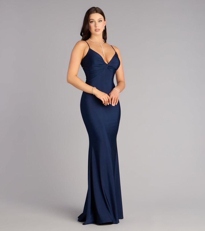 Women's Mermaid Maxi Dress with Twist V-Neck and Strappy Back
