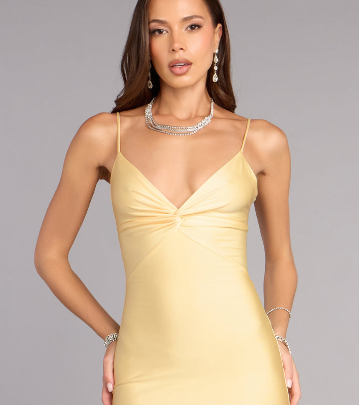 Women's Mermaid Maxi Dress with Twist V-Neck and Strappy Back