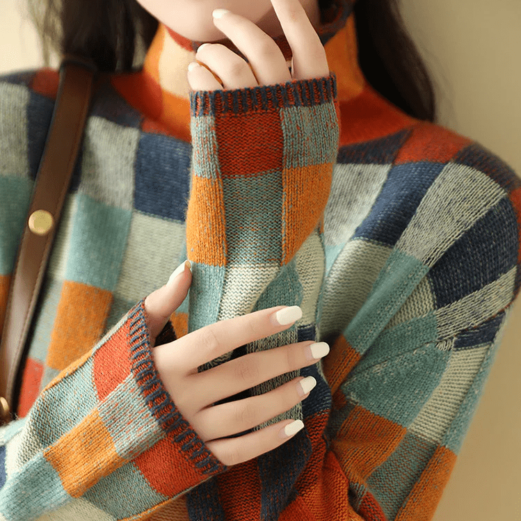 Women’s Multicolor Knit Turtleneck Sweater