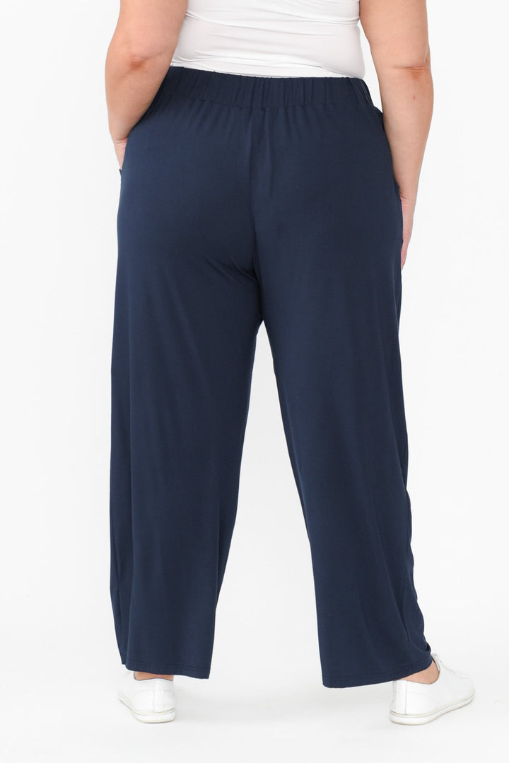 Women’s Navy Bamboo Elastic Waist Straight Leg Pants
