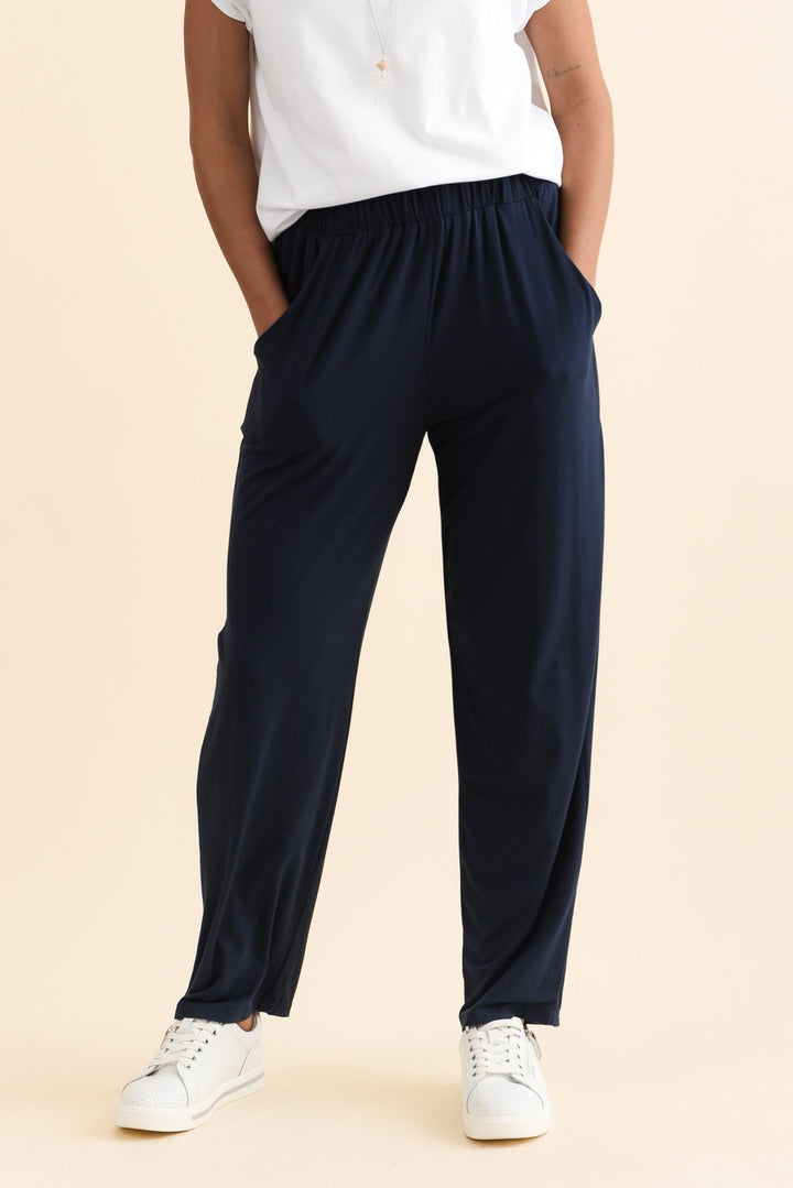 Women’s Navy Bamboo Elastic Waist Straight Leg Pants