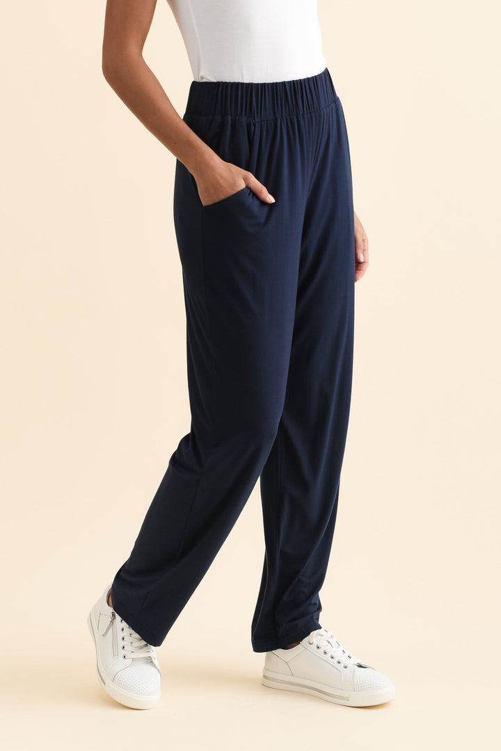 Women’s Navy Bamboo Elastic Waist Straight Leg Pants