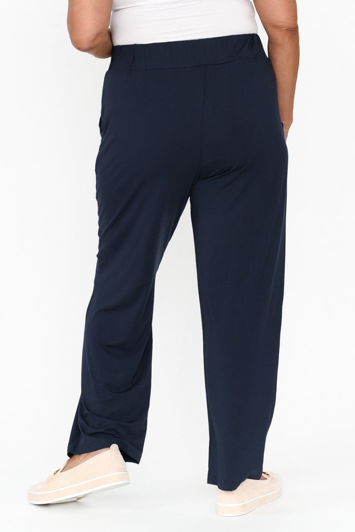 Women’s Navy Bamboo Elastic Waist Straight Leg Pants