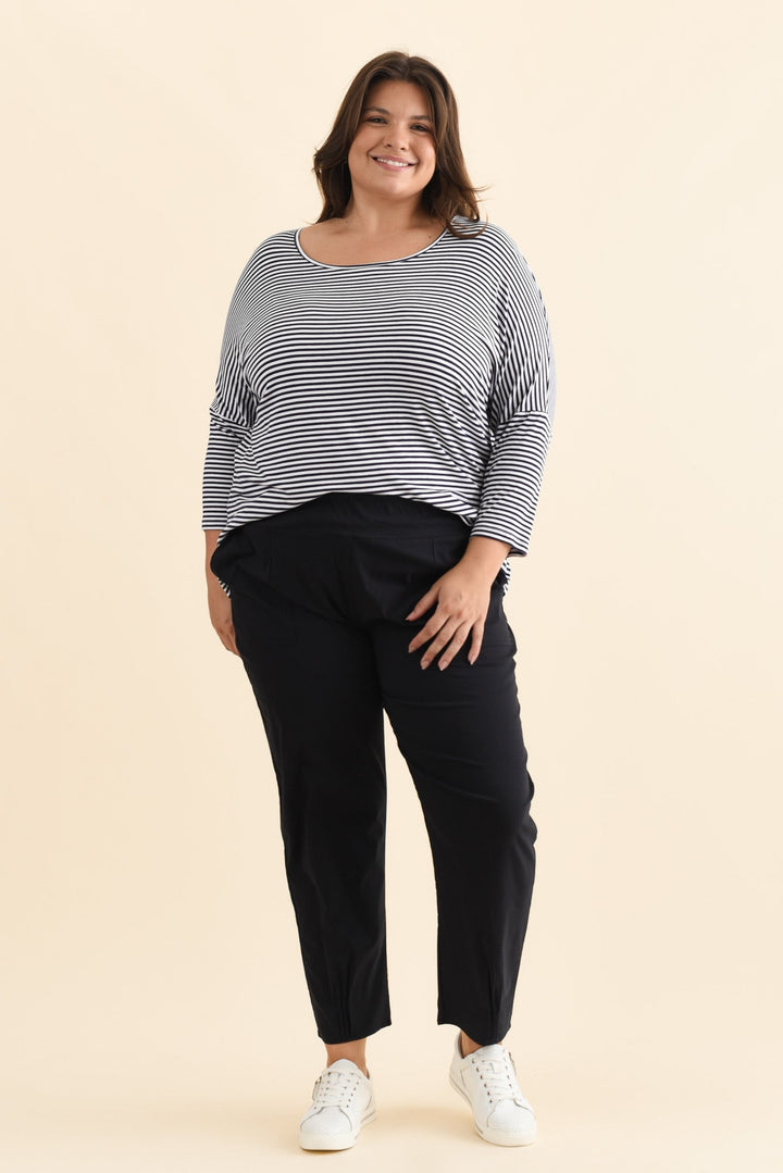 Women’s Navy Elastic Waist Straight Leg Pants