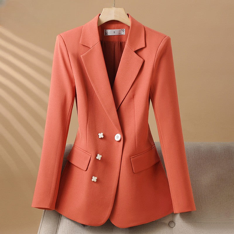 Women’s Notch Lapel Blazer with Single Button Closure and Flap Pockets