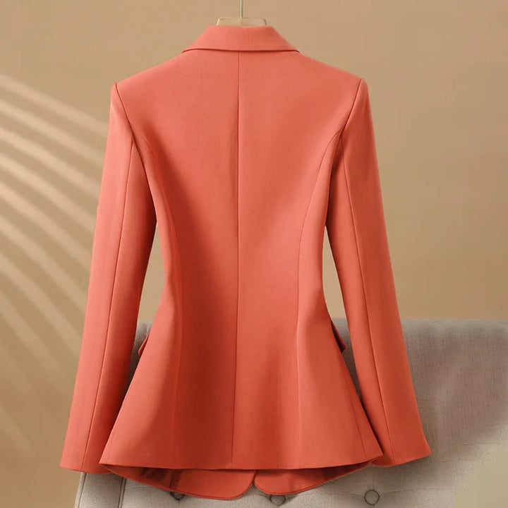 Women’s Notch Lapel Blazer with Single Button Closure and Flap Pockets