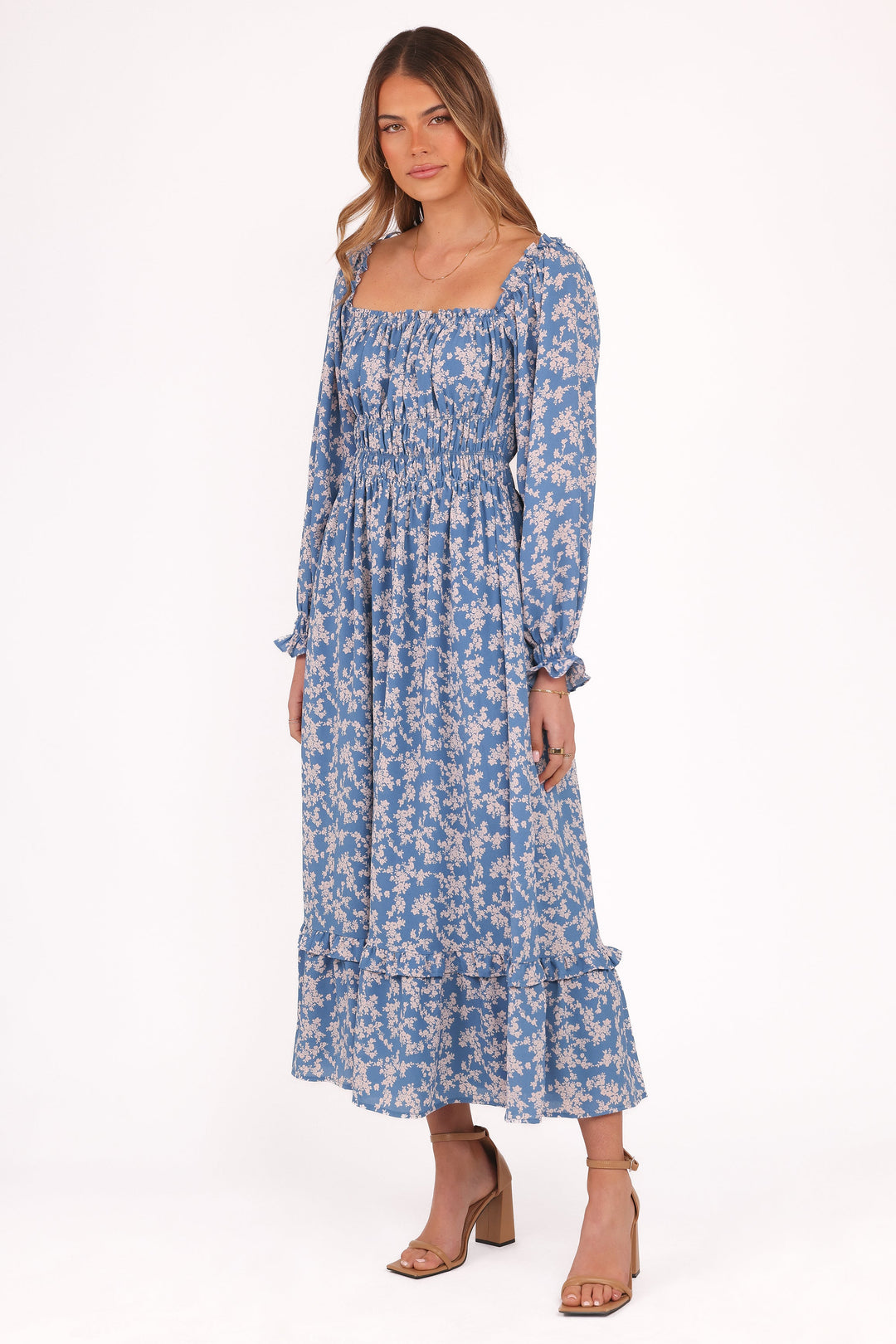 Women’s Off-Shoulder Blue Floral Midi Dress