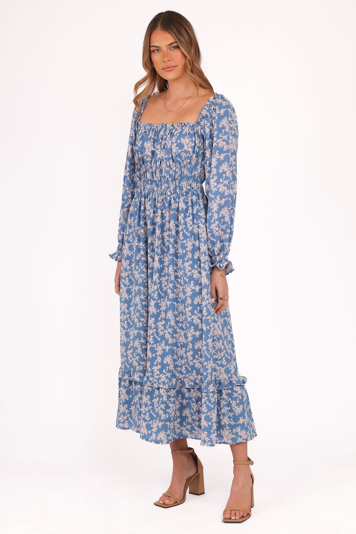 Women’s Off-Shoulder Blue Floral Midi Dress