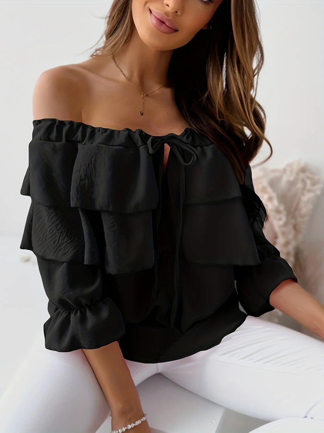 Women’s Off-Shoulder Long Sleeve Ruffled Top