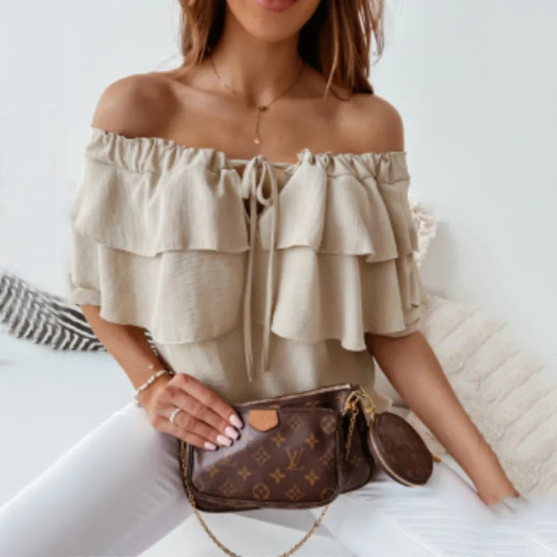 Women’s Off-Shoulder Long Sleeve Ruffled Top