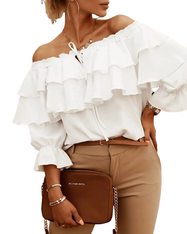 Women’s Off-Shoulder Long Sleeve Ruffled Top