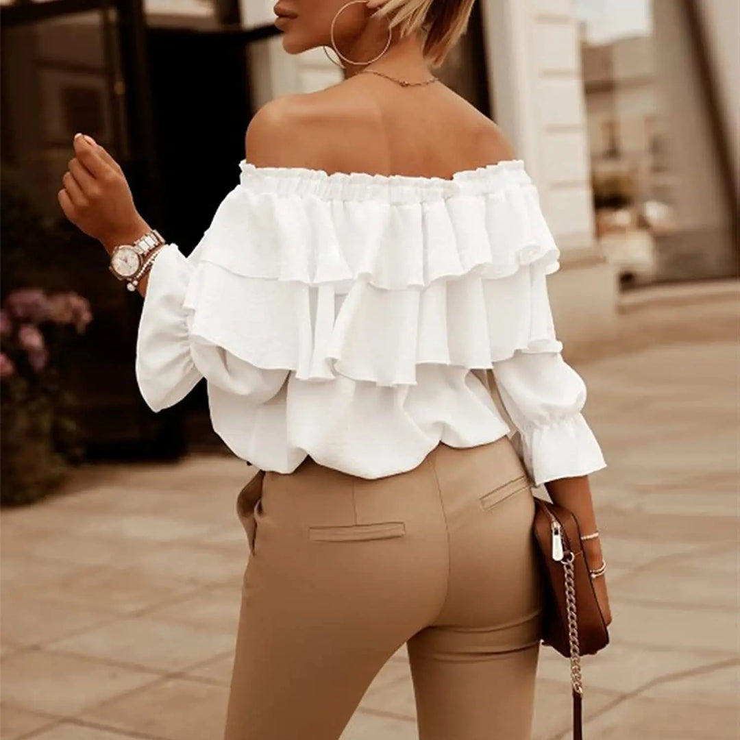 Women’s Off-Shoulder Long Sleeve Ruffled Top