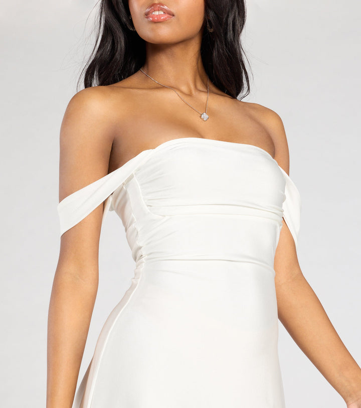 Women's Off Shoulder Mini Dress with Folded Sleeve Detail