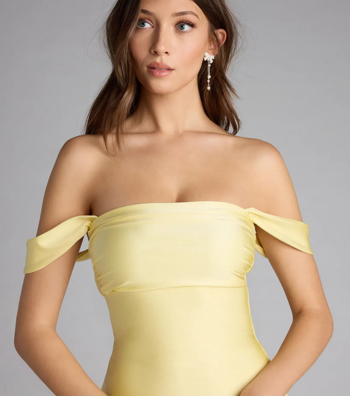 Women's Off Shoulder Mini Dress with Folded Sleeve Detail
