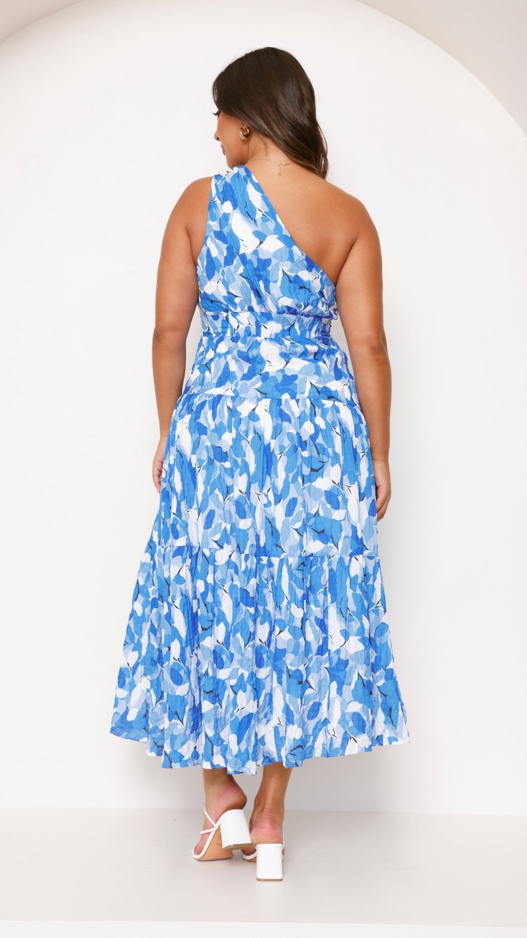 Women’s One-Shoulder Blue Floral Maxi Dress