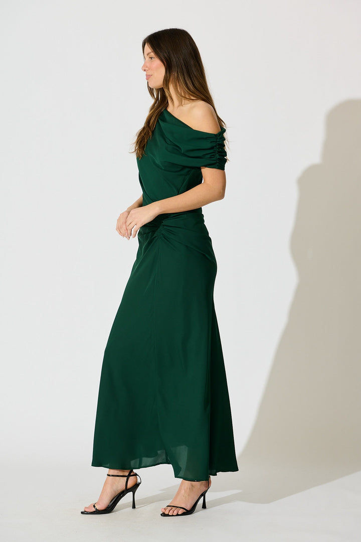 Women’s Draped One Shoulder Gathered Maxi Dress