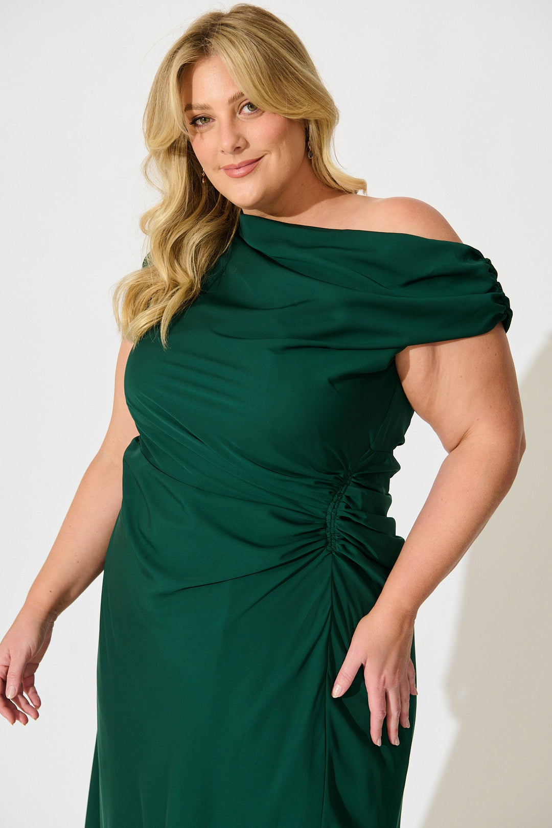 Women’s Draped One Shoulder Gathered Maxi Dress