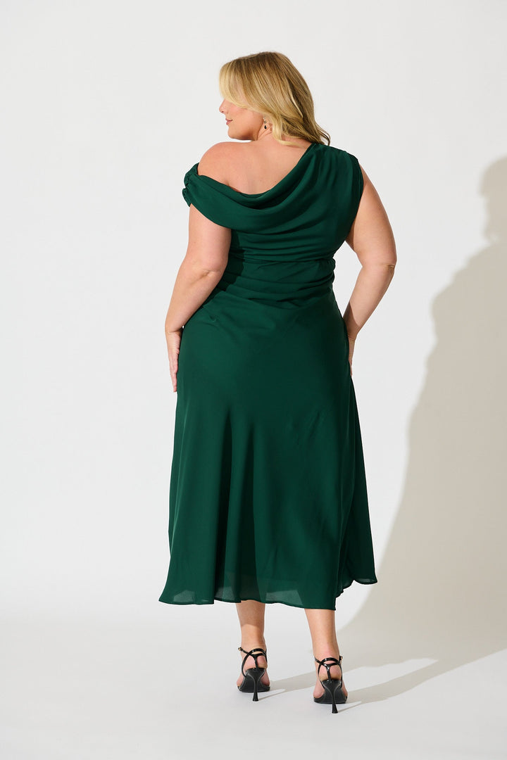 Women’s Draped One Shoulder Gathered Maxi Dress