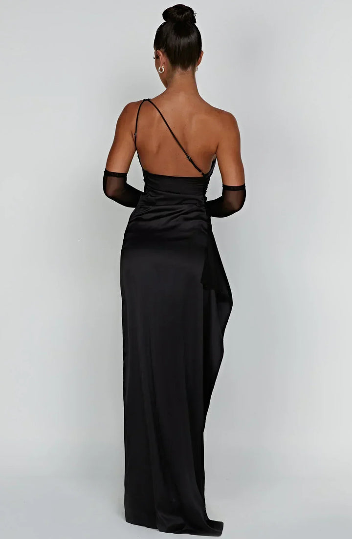 Women’s One Shoulder Draped Split Front Maxi Dress