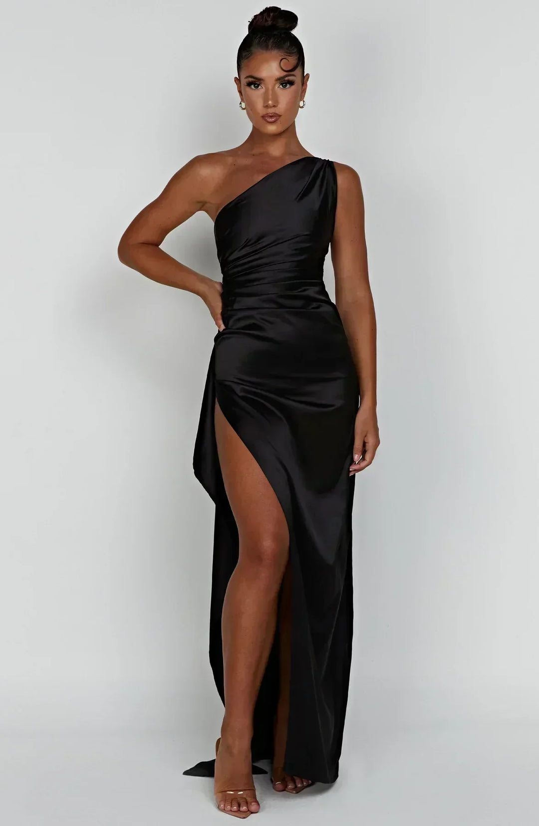Women’s One Shoulder Draped Split Front Maxi Dress