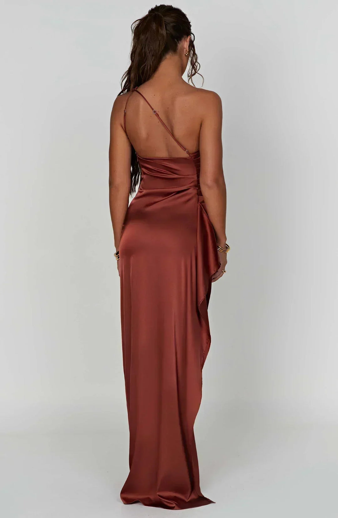 Women’s One Shoulder Draped Split Front Maxi Dress