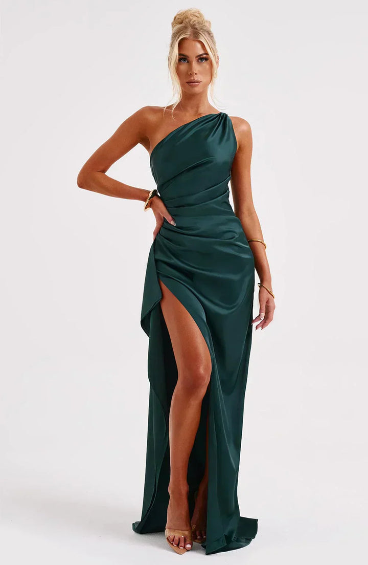 Women’s One Shoulder Draped Split Front Maxi Dress