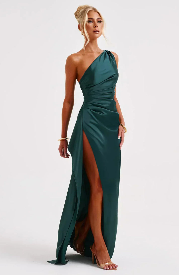 Women’s One Shoulder Draped Split Front Maxi Dress