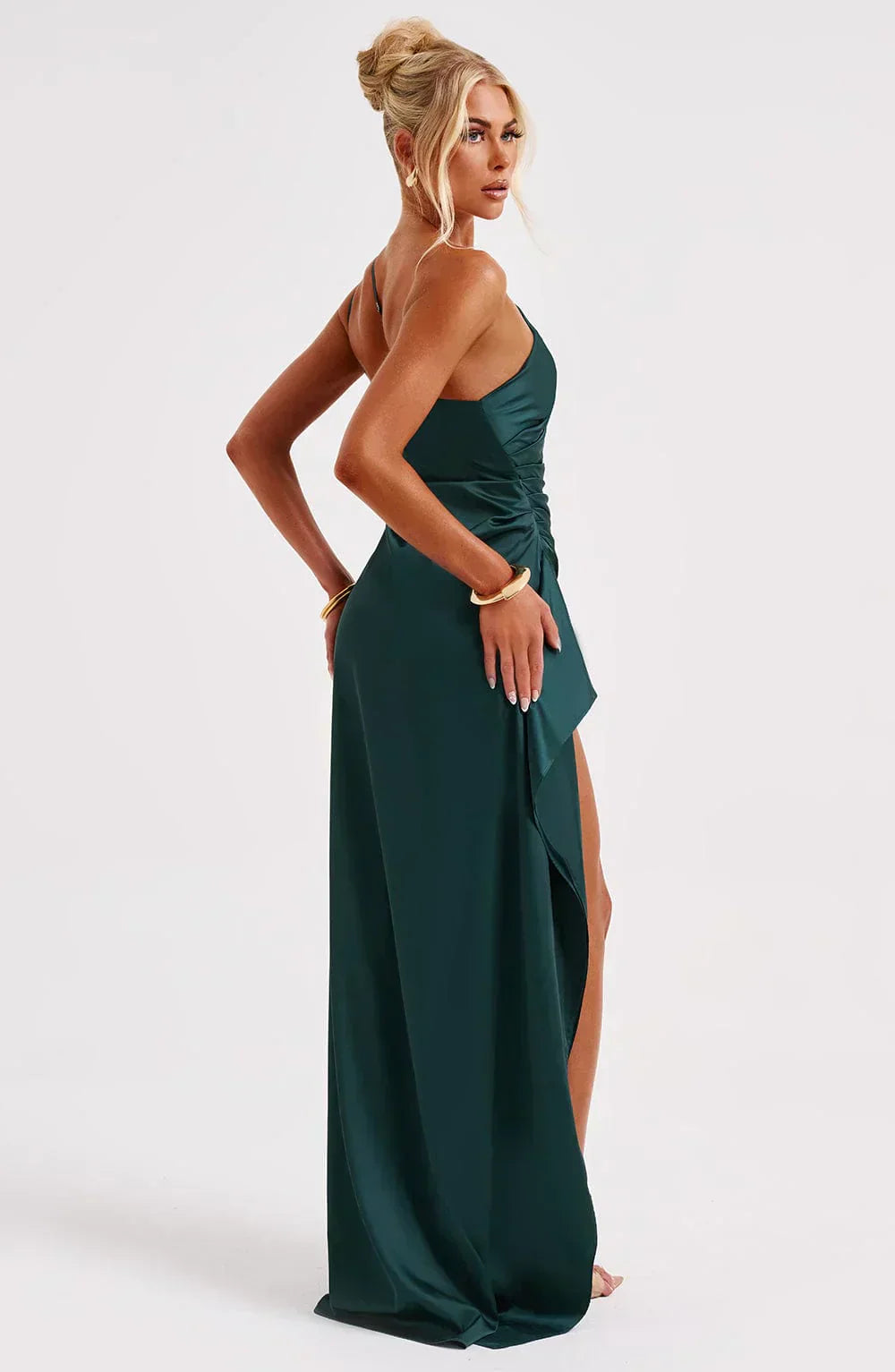 Women’s One Shoulder Draped Split Front Maxi Dress