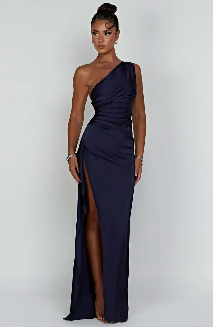 Women’s One Shoulder Draped Split Front Maxi Dress