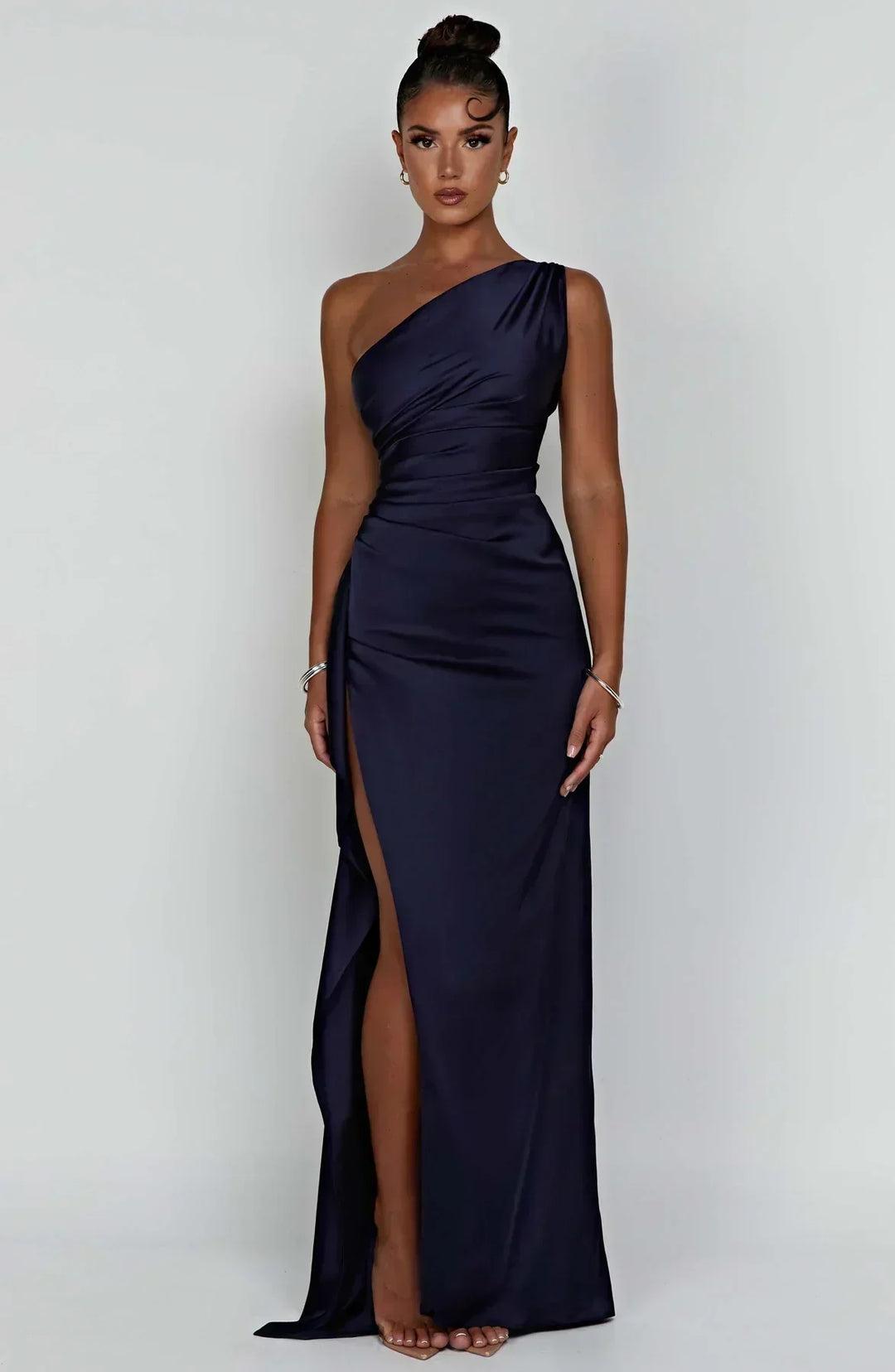 Women’s One Shoulder Draped Split Front Maxi Dress