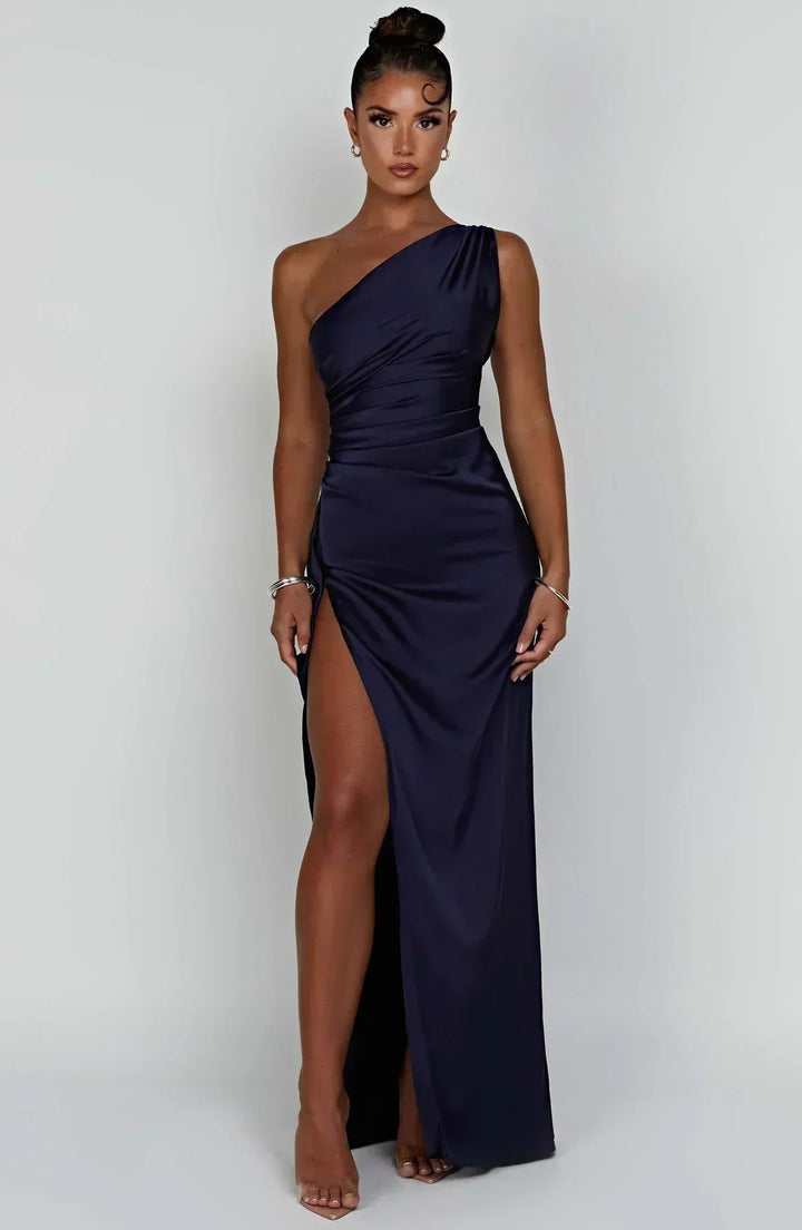 Women’s One Shoulder Draped Split Front Maxi Dress