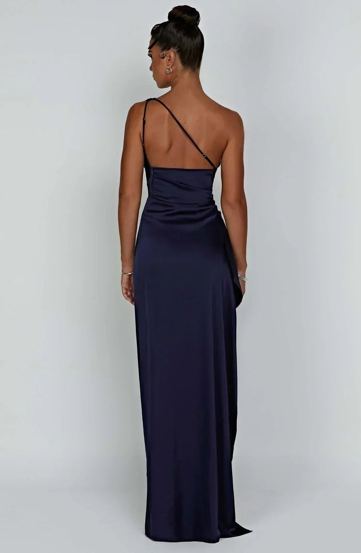 Women’s One Shoulder Draped Split Front Maxi Dress