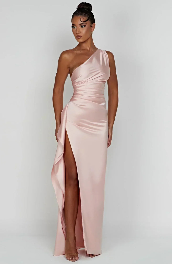 Women’s One Shoulder Draped Split Front Maxi Dress