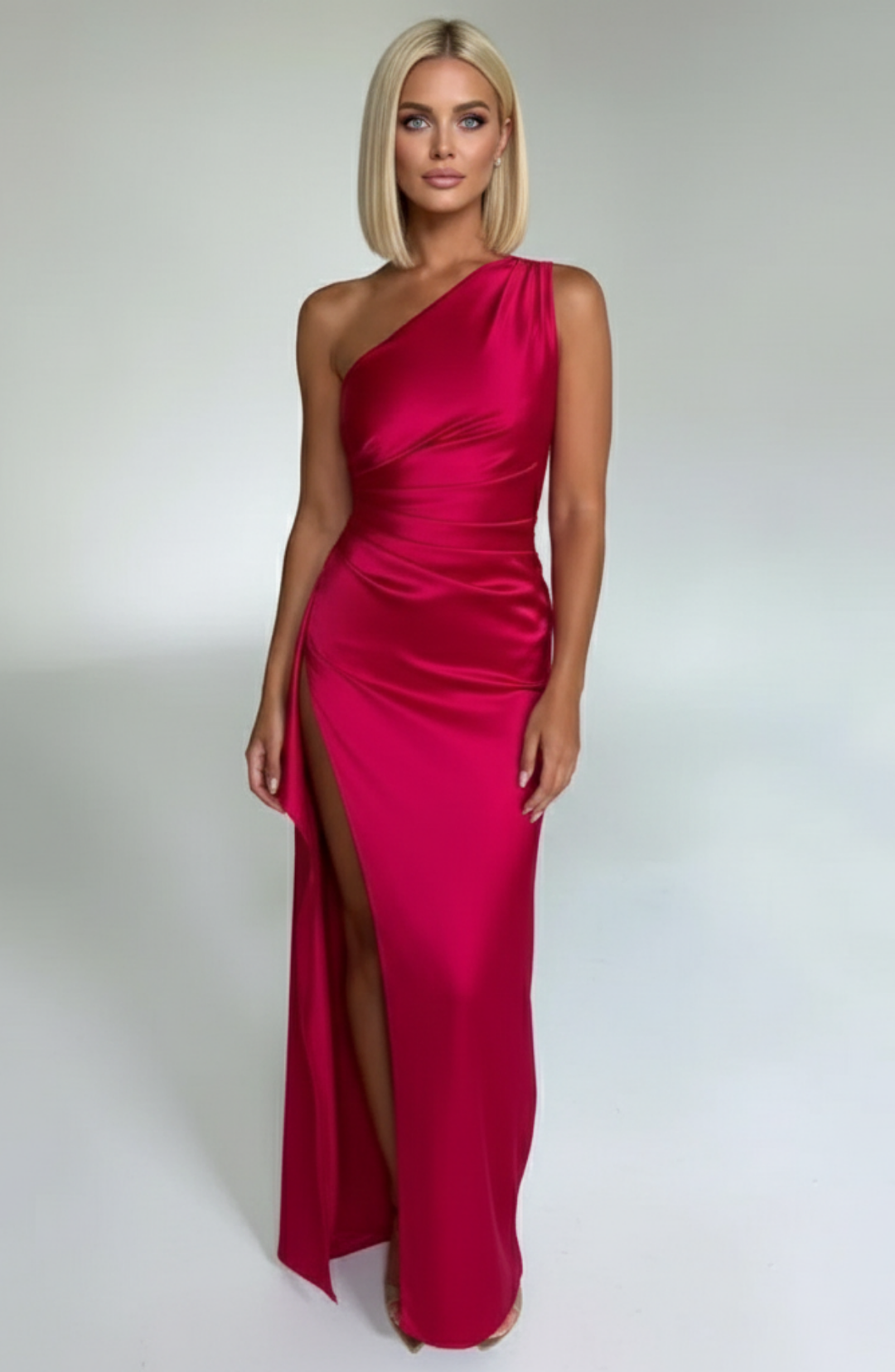 Women’s One Shoulder Draped Split Front Maxi Dress