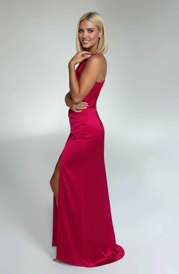 Women’s One Shoulder Draped Split Front Maxi Dress