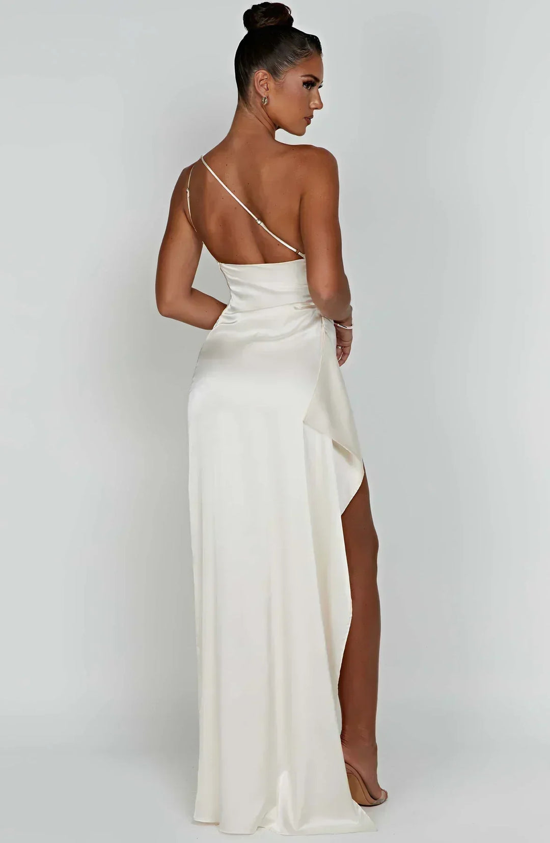 Women’s One Shoulder Draped Split Front Maxi Dress