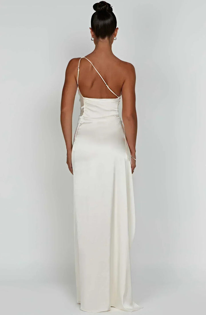 Women’s One Shoulder Draped Split Front Maxi Dress