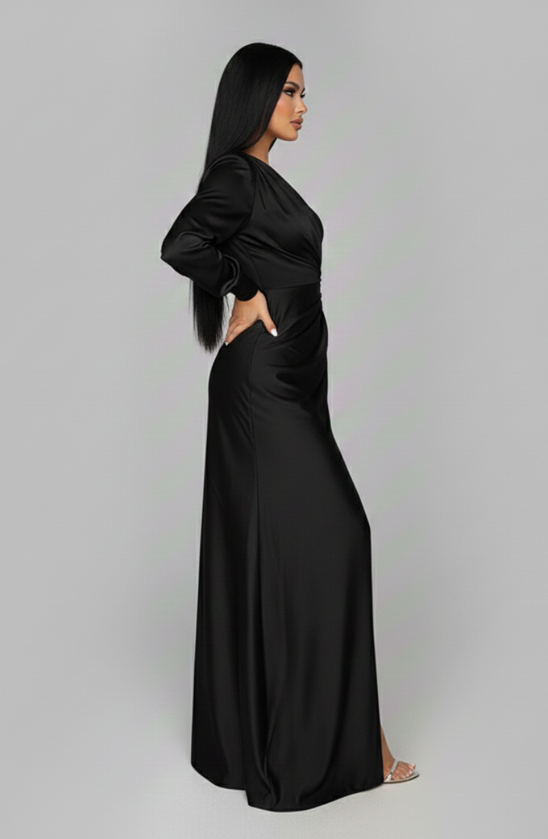 Women's One Shoulder Maxi Dress with Twist Front and Side Slit