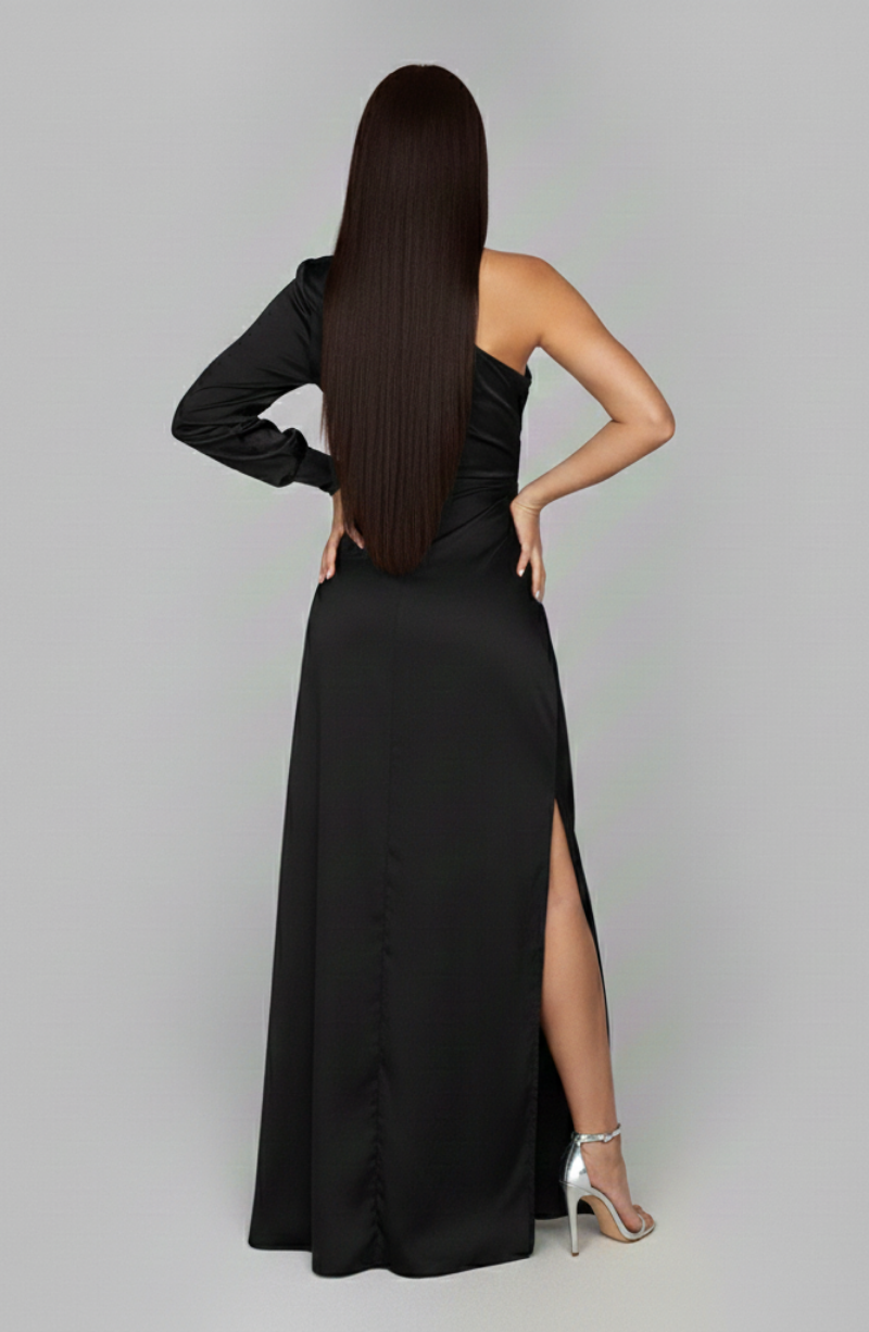 Women's One Shoulder Maxi Dress with Twist Front and Side Slit