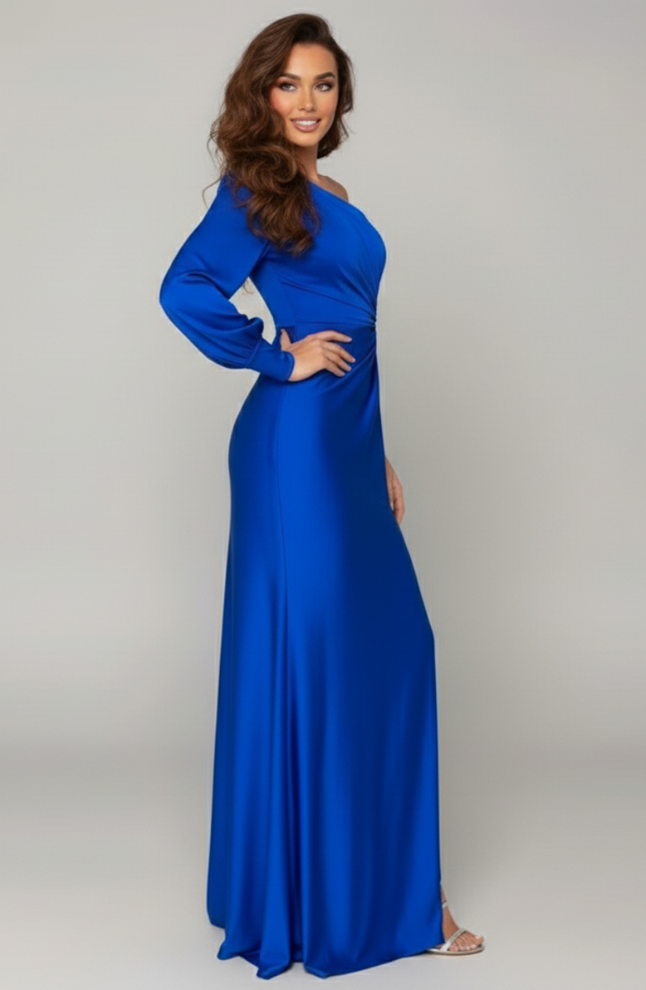 Women's One Shoulder Maxi Dress with Twist Front and Side Slit