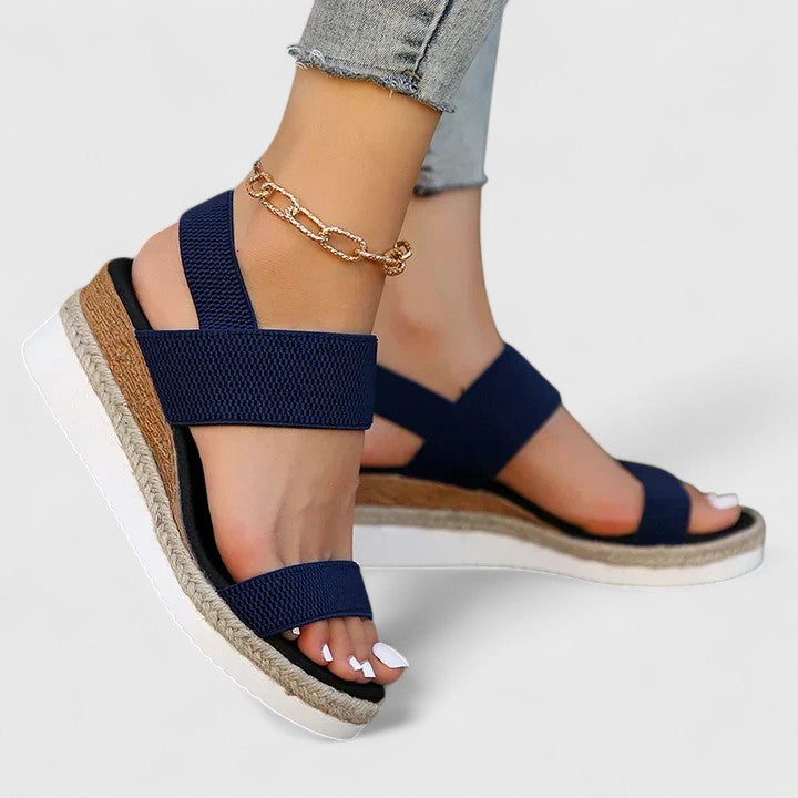 Women's Open Toe Wedge Sandals with Ankle Strap and Ring Hardware