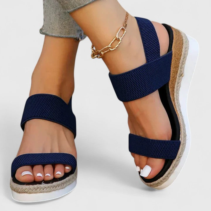 Women's Open Toe Wedge Sandals with Ankle Strap and Ring Hardware