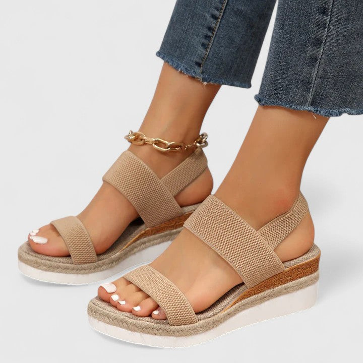 Women's Open Toe Wedge Sandals with Ankle Strap and Ring Hardware