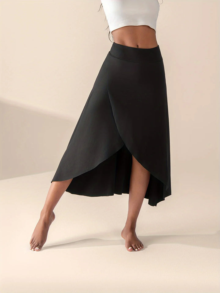 Women's High Waist Wrap Front Midi Skirt with Rear Flare
